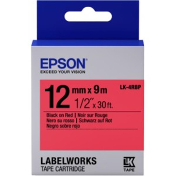 Epson LK-4RBP Pastel Kırmızı Üzeri Siyah 12MM 9Metre Epson LK-4RBP Pastel Kırmızı Üzeri Siyah 12MM 9Metre