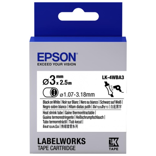 Epson LK-4WBA3 Beyaz Üzeri Siyah Makaron (1,07-3,18 mm çap) 2,5Metre Epson LK-4WBA3 Beyaz Üzeri Siyah Makaron (1,07-3,18 mm çap) 2,5Metre