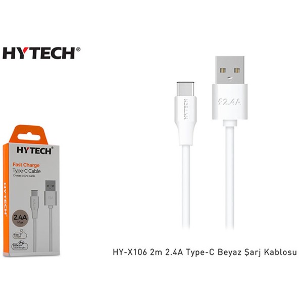 Hytech HY-X106 2m 2.4A Type-C Beyaz Şarj Kablosu Hytech HY-X106 2m 2.4A Type-C Beyaz Şarj Kablosu