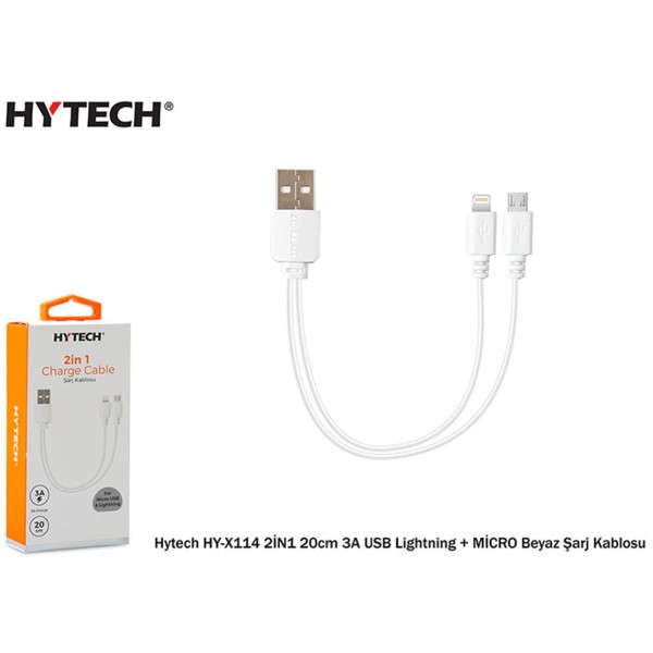 Hytech HY-X114 2İN1 20cm 3A USB Lightning + MİCRO Hytech HY-X114 2İN1 20cm 3A USB Lightning + MİCRO