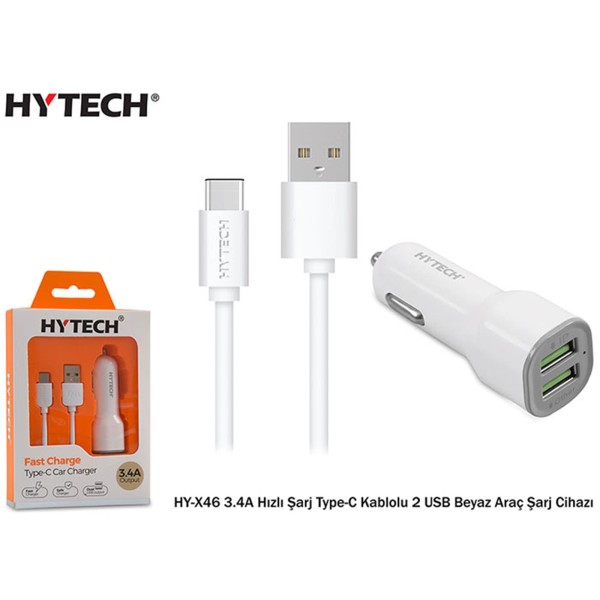 Hytech HY-X46 3.4A Hızlı Şarj Type-C Kablolu 2 USB Hytech HY-X46 3.4A Hızlı Şarj Type-C Kablolu 2 USB