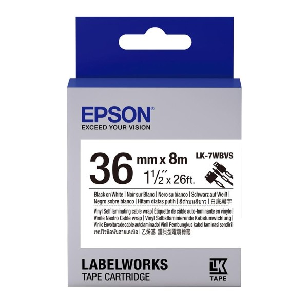 Epson LK-7WBVS Kendinden Laminasyonlu Kablo Giydirme Beyaz Üzeri Siyah 36mm 8Metre Etiket Epson LK-7WBVS Kendinden Laminasyonlu Kablo Giydirme Beyaz Üzeri Siyah 36mm 8Metre Etiket