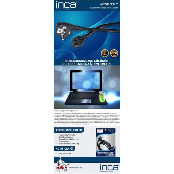 Inca Inpw-03tp 3mt Notebook Power Kablosu Inca Inpw-03tp 3mt Notebook Power Kablosu
