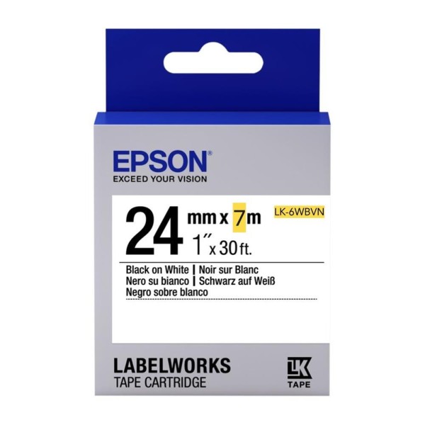 Epson LK-6WBVN Vinil Beyaz Üzeri Siyah 24mm 7Metre Etiket