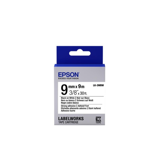 Epson LK-3WBW Güçlü Yapışkanlı Beyaz Üzeri Siyah 9mm 9Metre Etiket Epson LK-3WBW Güçlü Yapışkanlı Beyaz Üzeri Siyah 9mm 9Metre Etiket