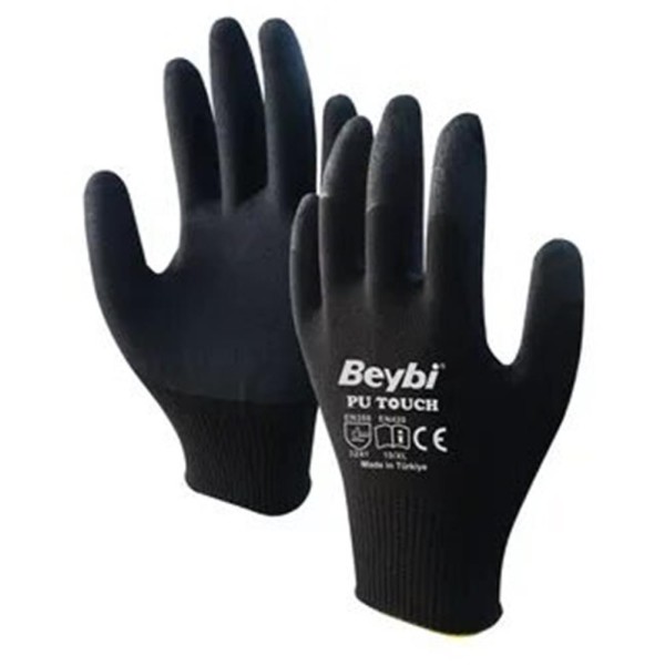 Beybi 10 Beden 12li Paket Poliüretan Kaplı Pu Touch Siyah Montaj Eldiven EN388 (3121X) Beybi 10 Beden 12li Paket Poliüretan Kaplı Pu Touch Siyah Montaj Eldiven EN388 (3121X)