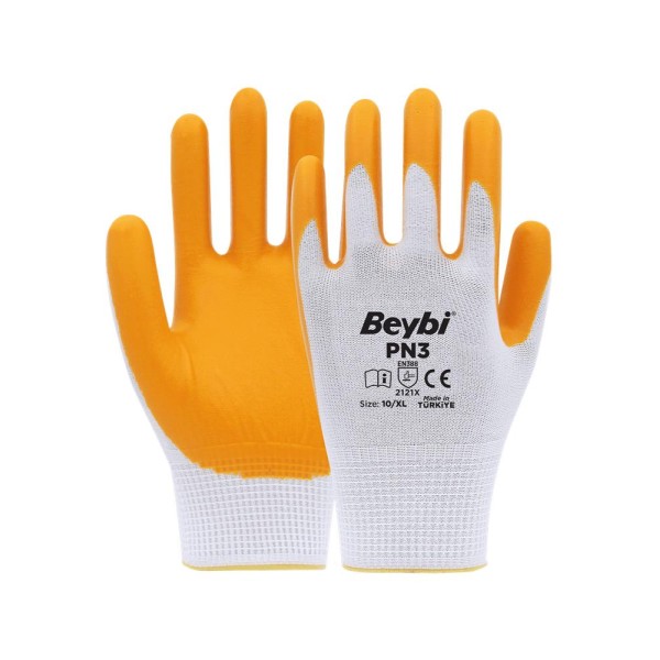 Beybi PN3 Beyaz Sarı 10 Beden Polyester Örme Nitril Eldiven 12li Paket EN388 (2121X) Beybi PN3 Beyaz Sarı 10 Beden Polyester Örme Nitril Eldiven 12li Paket EN388 (2121X)