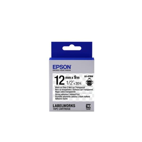 Epson LK-4TBW Güçlü Yapışkanlı Şeffaf Üzeri Siyah 12mm 9Metre Etiket Epson LK-4TBW Güçlü Yapışkanlı Şeffaf Üzeri Siyah 12mm 9Metre Etiket